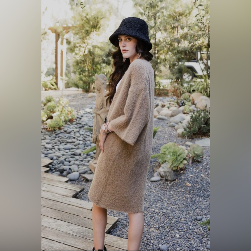 Taupe Luxe Faux Mohair Long Cardigan